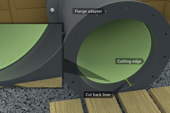 Liner cut-back in the previously installed flange adapter